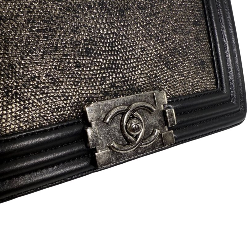 ［2602］香奈兒 Chanel LE BOY 21開 黑色 蜥蜴皮 小號 斜背包-11