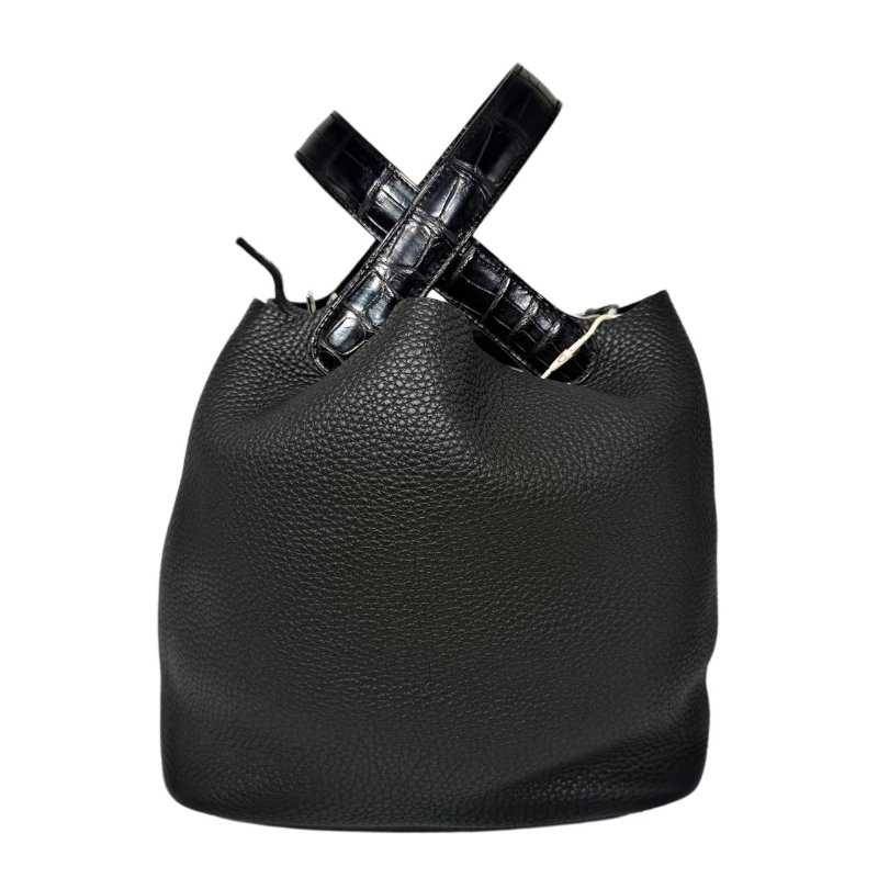 [2793］ 愛馬仕  Hermès picotin (黑色）手提包 Togo皮 銀扣-0