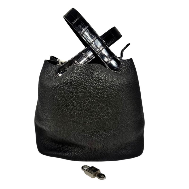 [2793］ 愛馬仕  Hermès picotin (黑色）手提包 Togo皮 銀扣-1