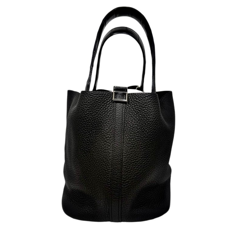 [2793］ 愛馬仕  Hermès picotin (黑色）手提包 Togo皮 銀扣-3