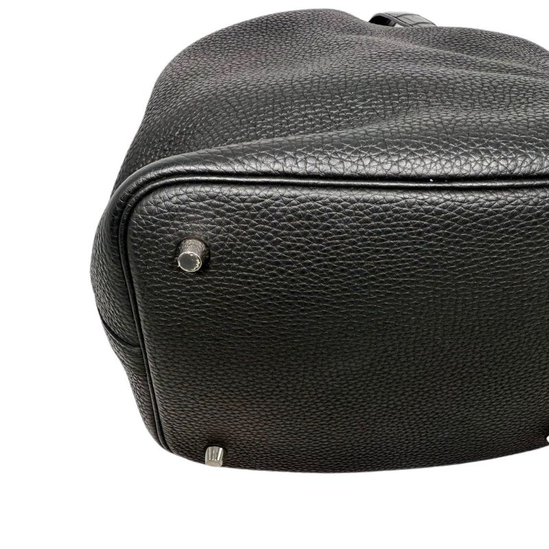 [2793］ 愛馬仕  Hermès picotin (黑色）手提包 Togo皮 銀扣-7