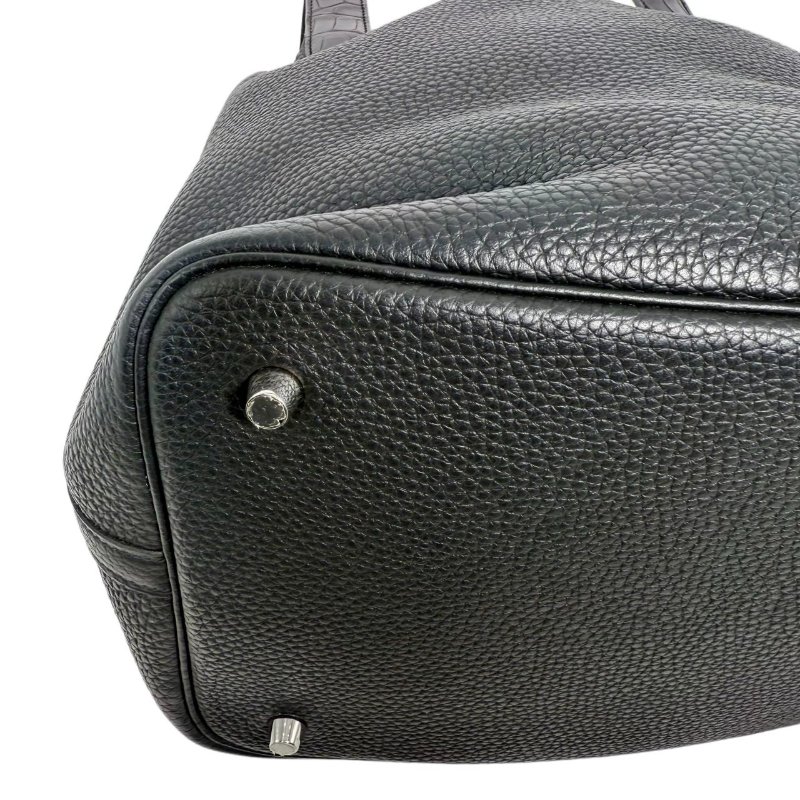 [2793］ 愛馬仕  Hermès picotin (黑色）手提包 Togo皮 銀扣-9