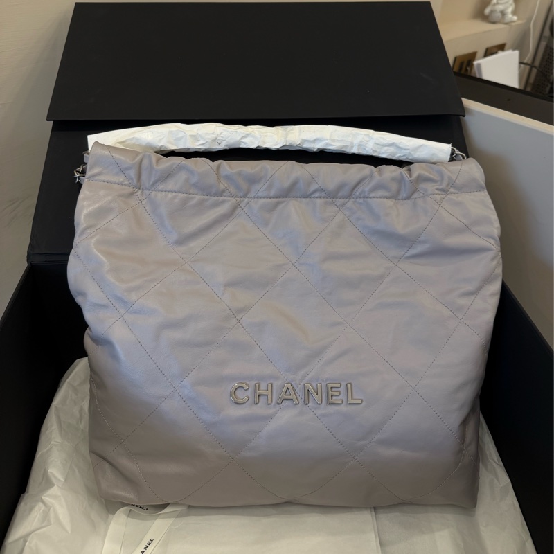 （全新全配）chanel香奈兒22bag 中號灰銀-0