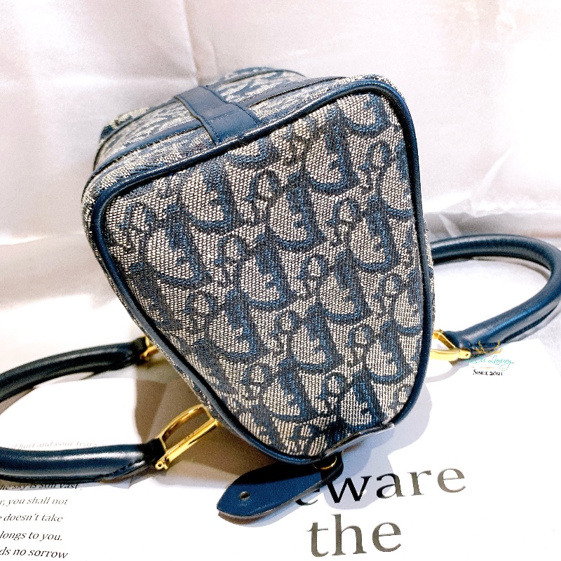 DIOR Vintage 藍色 緹花布 Logo 迷你 Speedy 波士頓包 手提包-8