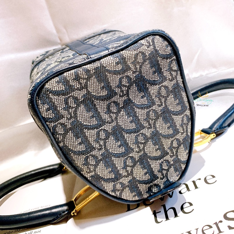 DIOR Vintage 藍色 緹花布 Logo 迷你 Speedy 波士頓包 手提包-9