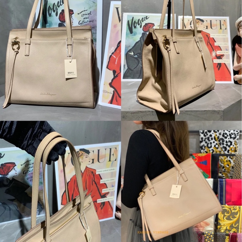 salvatore ferragamo 米白色大款肩背包-6