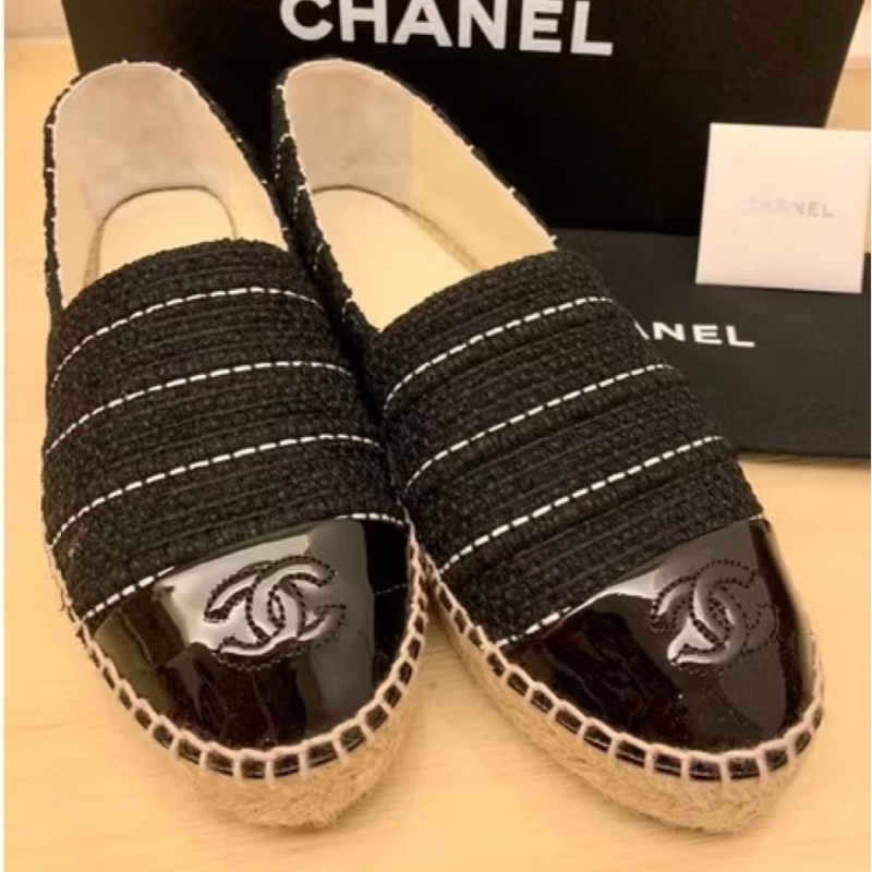 CHANEL 香奈兒毛呢條紋鉛筆鞋 平底鞋/休閒鞋/漁夫鞋-0