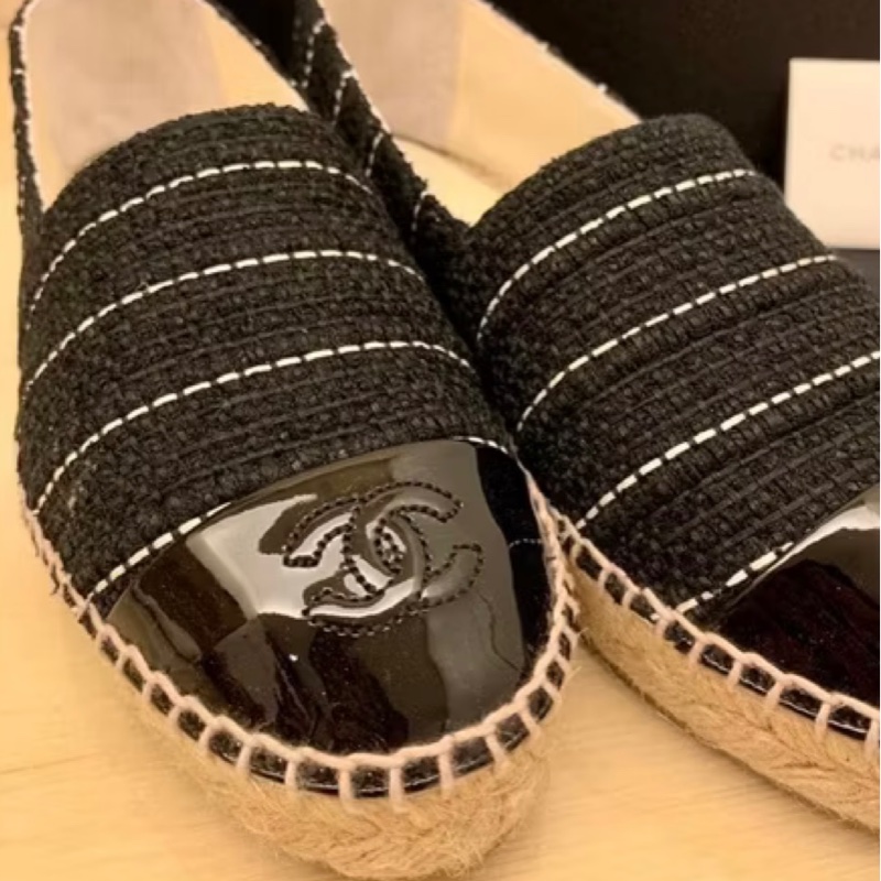 CHANEL 香奈兒毛呢條紋鉛筆鞋 平底鞋/休閒鞋/漁夫鞋-1