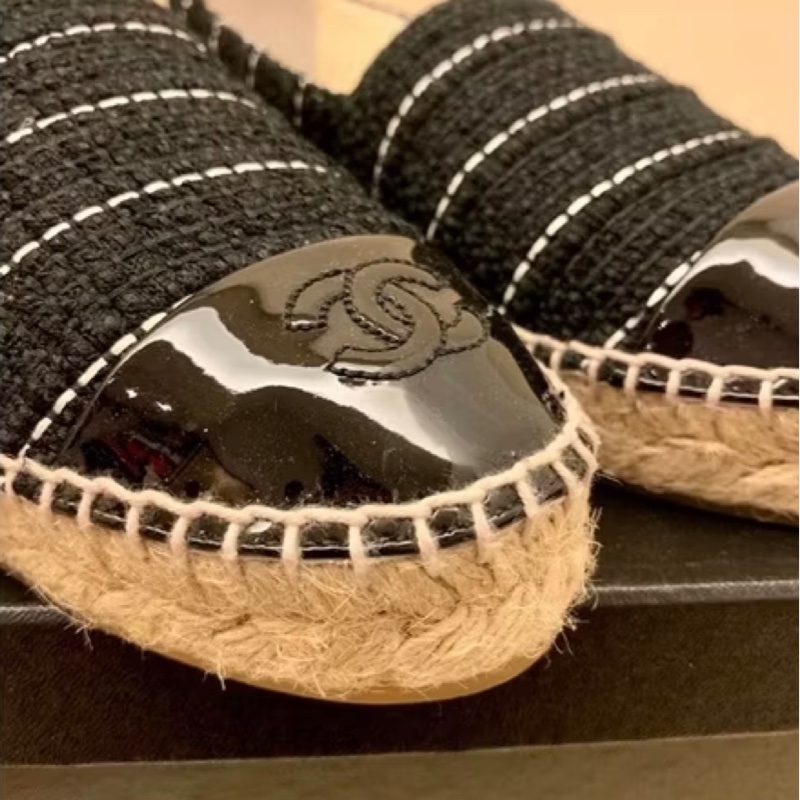 CHANEL 香奈兒毛呢條紋鉛筆鞋 平底鞋/休閒鞋/漁夫鞋-2