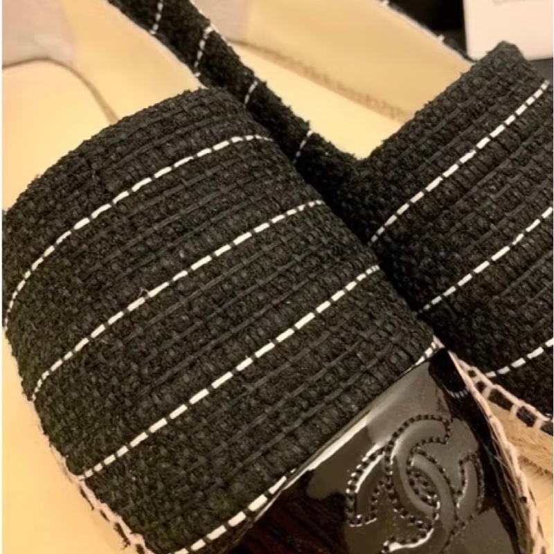 CHANEL 香奈兒毛呢條紋鉛筆鞋 平底鞋/休閒鞋/漁夫鞋-3