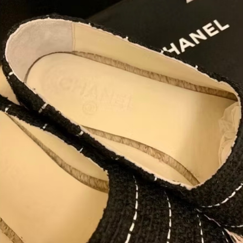 CHANEL 香奈兒毛呢條紋鉛筆鞋 平底鞋/休閒鞋/漁夫鞋-4