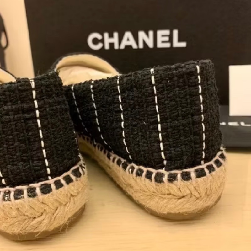 CHANEL 香奈兒毛呢條紋鉛筆鞋 平底鞋/休閒鞋/漁夫鞋-5