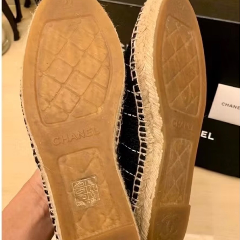 CHANEL 香奈兒毛呢條紋鉛筆鞋 平底鞋/休閒鞋/漁夫鞋-6