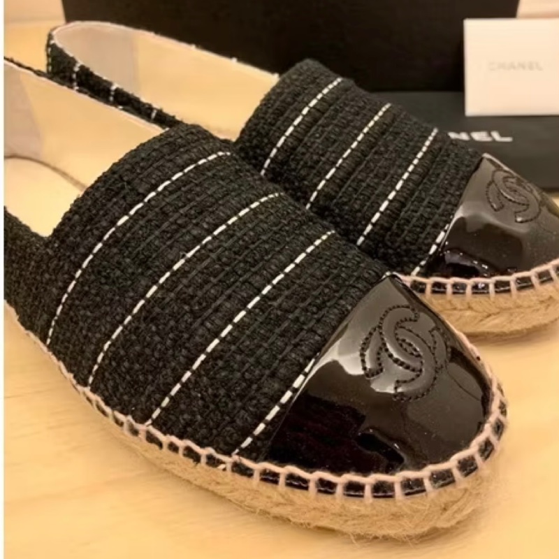 CHANEL 香奈兒毛呢條紋鉛筆鞋 平底鞋/休閒鞋/漁夫鞋-8