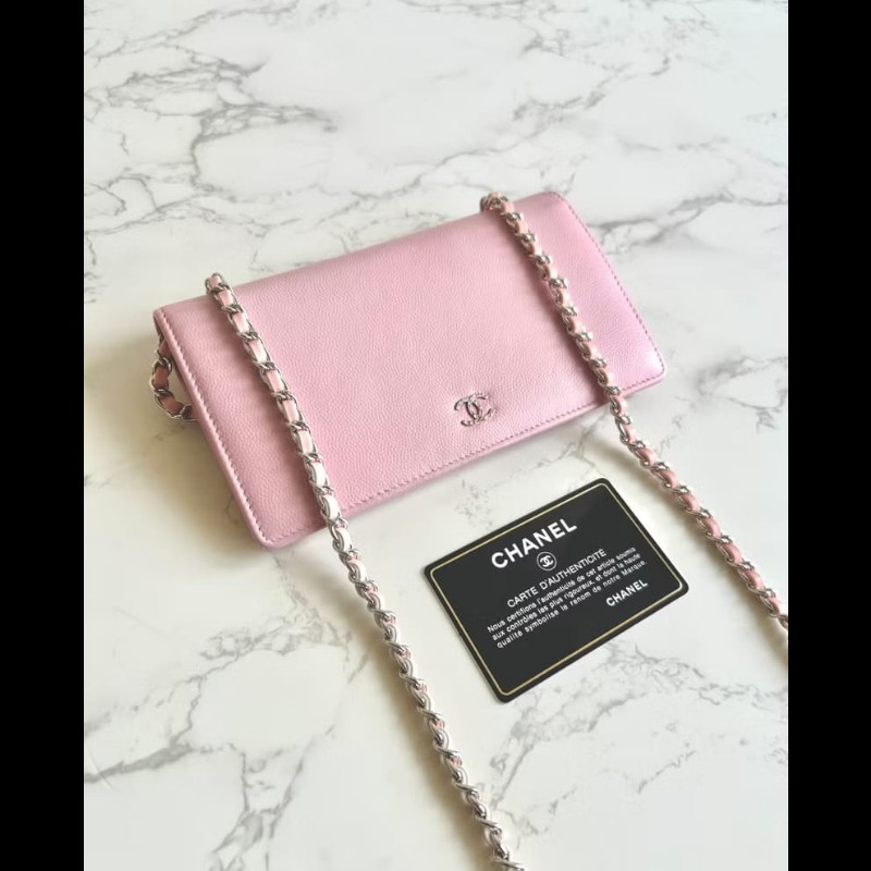 【LA LUNE】絕版古董包 Chanel粉紅色WOC 側背包 斜背包 中古二手包 長夾皮夾-0
