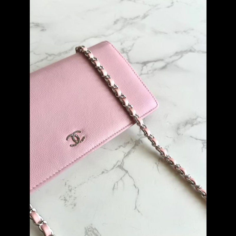 【LA LUNE】絕版古董包 Chanel粉紅色WOC 側背包 斜背包 中古二手包 長夾皮夾-1