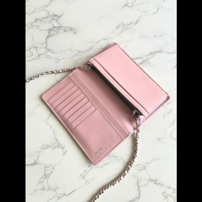 【LA LUNE】絕版古董包 Chanel粉紅色WOC 側背包 斜背包 中古二手包 長夾皮夾-3