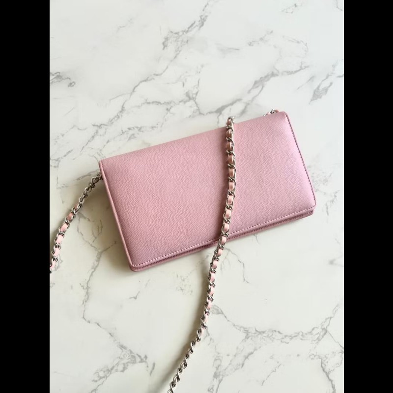 【LA LUNE】絕版古董包 Chanel粉紅色WOC 側背包 斜背包 中古二手包 長夾皮夾-4