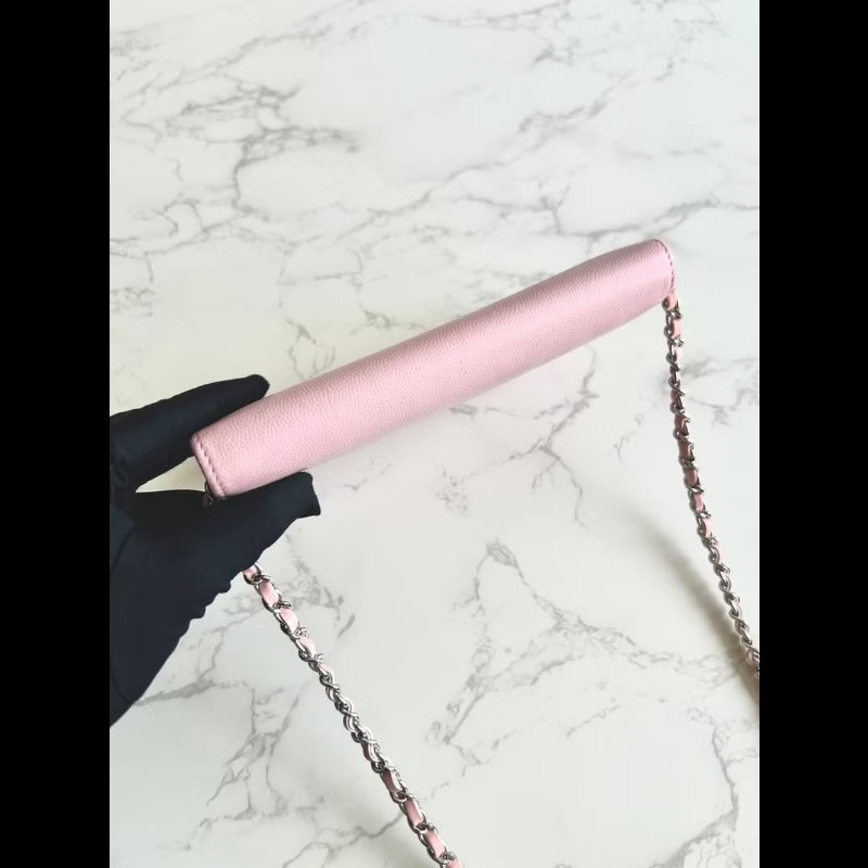 【LA LUNE】絕版古董包 Chanel粉紅色WOC 側背包 斜背包 中古二手包 長夾皮夾-5