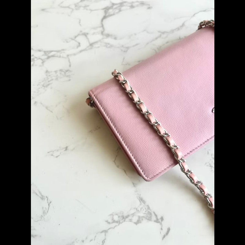 【LA LUNE】絕版古董包 Chanel粉紅色WOC 側背包 斜背包 中古二手包 長夾皮夾-6