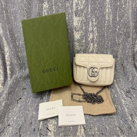 二手正品 Gucci Marmont Mini 翻蓋鏈包 白色