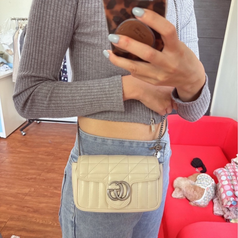 二手正品 Gucci marmont super Mini 16cm 翻蓋鏈包 白色-7