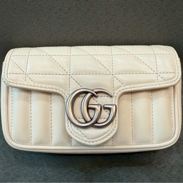 二手正品 Gucci marmont super Mini 16cm 翻蓋鏈包 白色-10