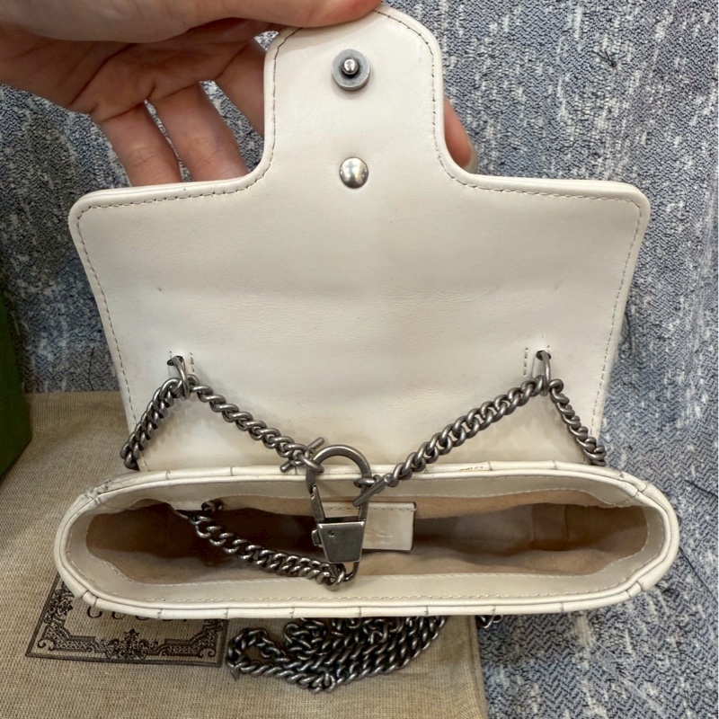 二手正品 Gucci marmont super Mini 16cm 翻蓋鏈包 白色-17