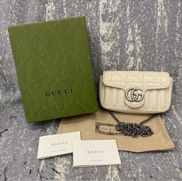 二手正品 Gucci marmont super Mini 16cm 翻蓋鏈包 白色-19