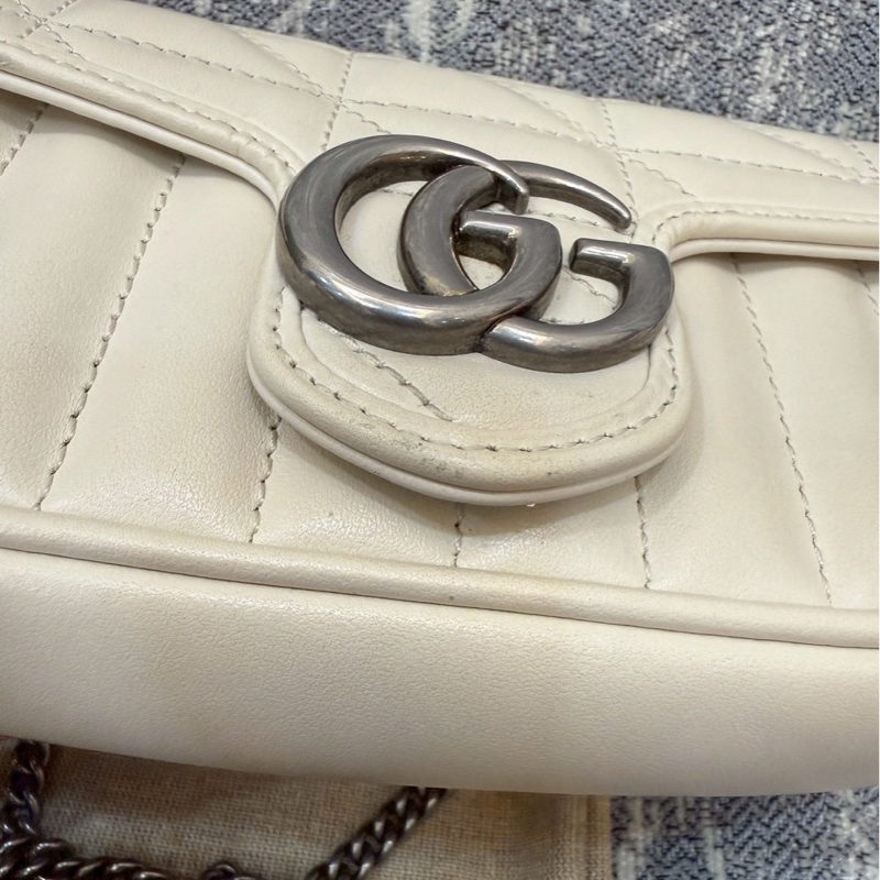 二手正品 Gucci marmont super Mini 16cm 翻蓋鏈包 白色-21