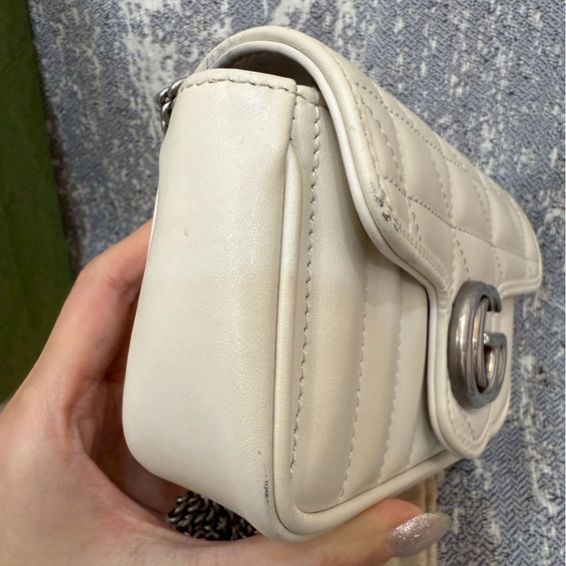 二手正品 Gucci marmont super Mini 16cm 翻蓋鏈包 白色-22