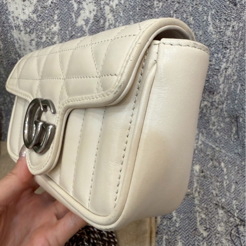 二手正品 Gucci marmont super Mini 16cm 翻蓋鏈包 白色-23
