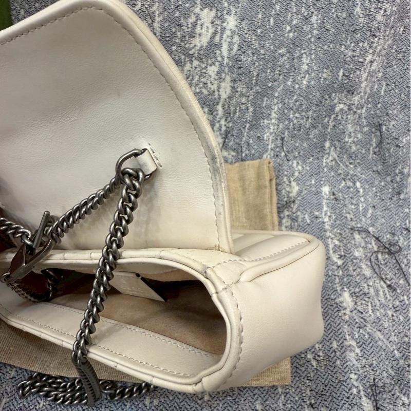 二手正品 Gucci marmont super Mini 16cm 翻蓋鏈包 白色-24