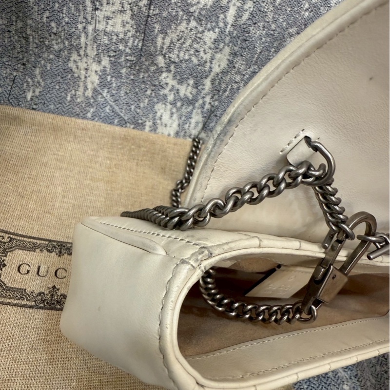 二手正品 Gucci marmont super Mini 16cm 翻蓋鏈包 白色-25