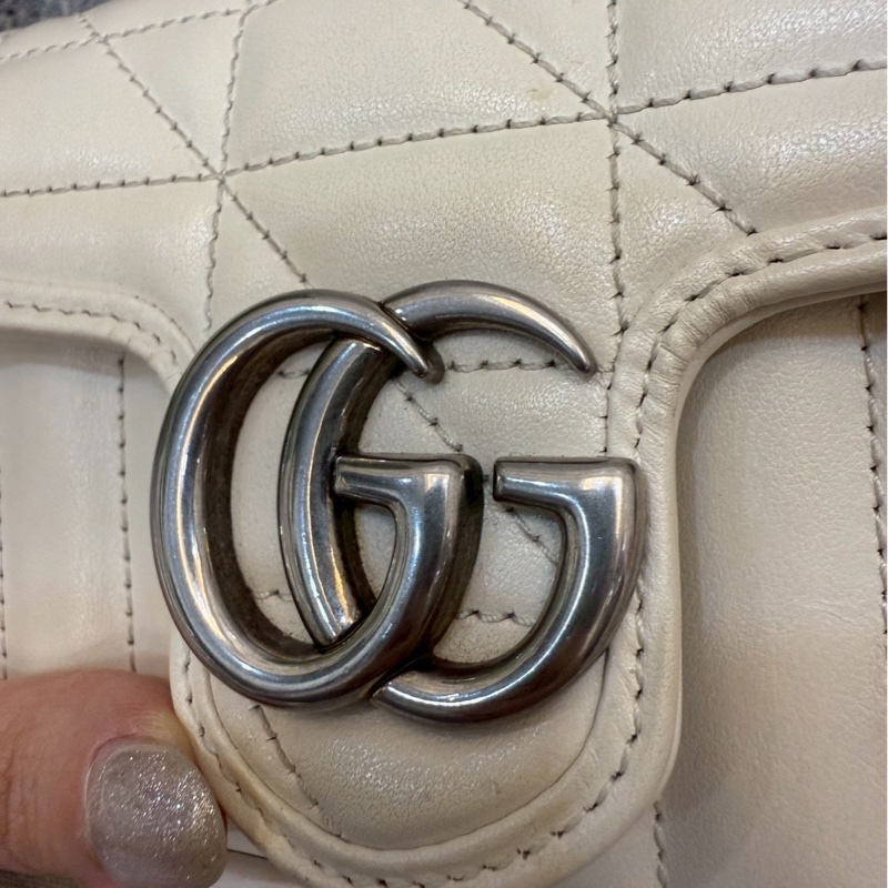 二手正品 Gucci marmont super Mini 16cm 翻蓋鏈包 白色-27