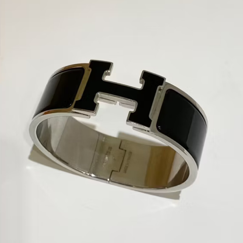 Hermes中型HLogo黑銀琺瑯手環 手鐲-4