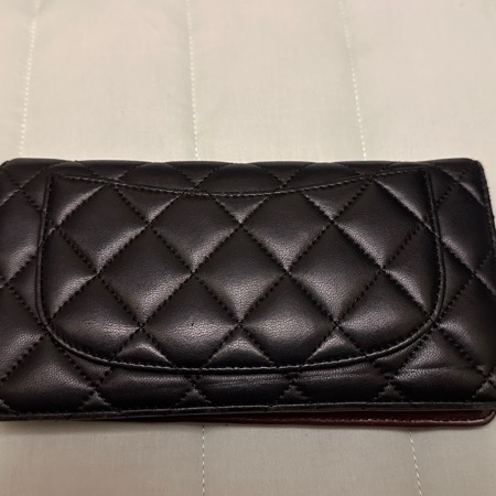 日本購入 CHANEL香奈兒 黑銀牛皮對開長夾-18