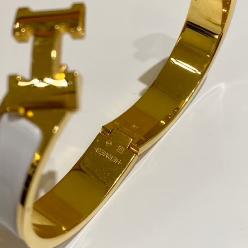 Hermes Clic H Logo奶油白玫瑰金琺瑯手環 手鐲-4