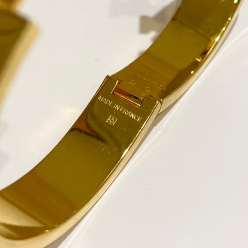 Hermes Clic H Logo奶油白玫瑰金琺瑯手環 手鐲-5