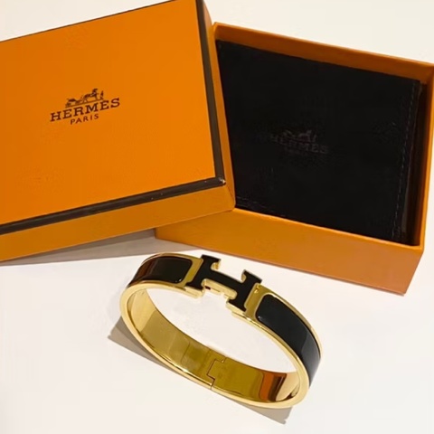 Hermes Clic H Logo 黑金琺瑯手環 手鐲
