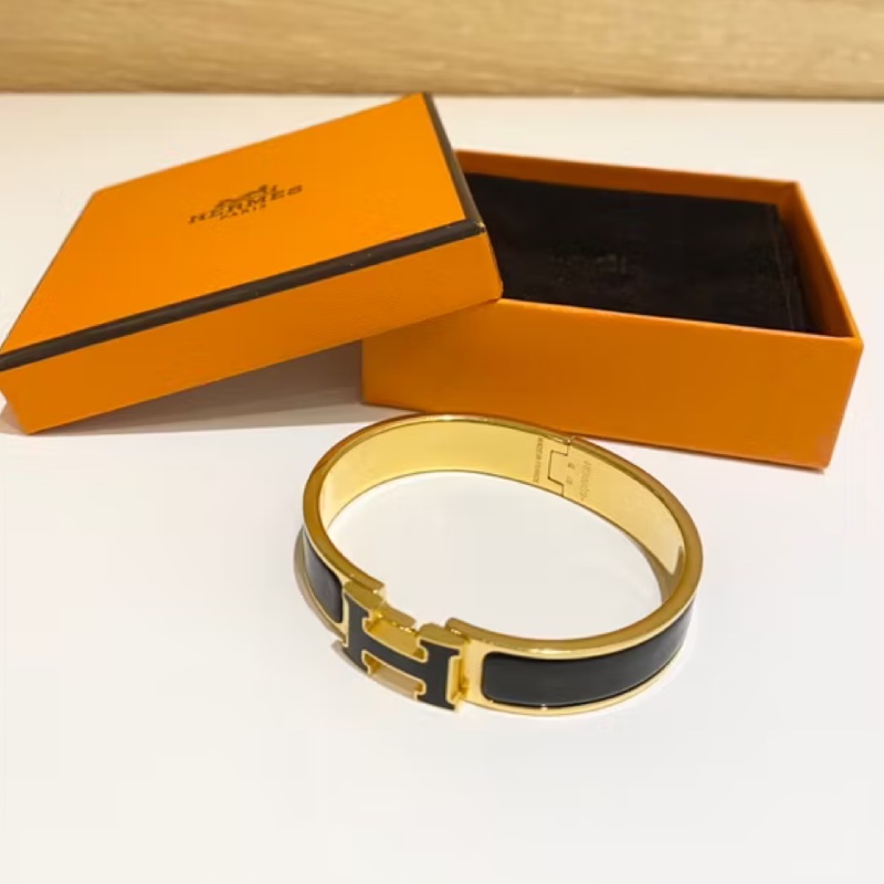 Hermes Clic H Logo 黑金琺瑯手環 手鐲-1