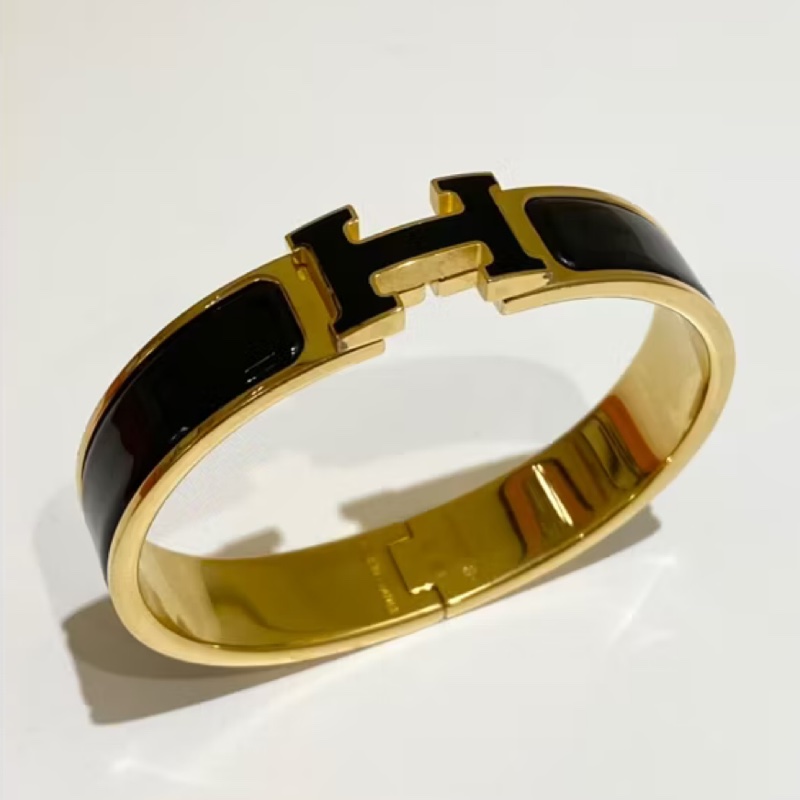 Hermes Clic H Logo 黑金琺瑯手環 手鐲-2