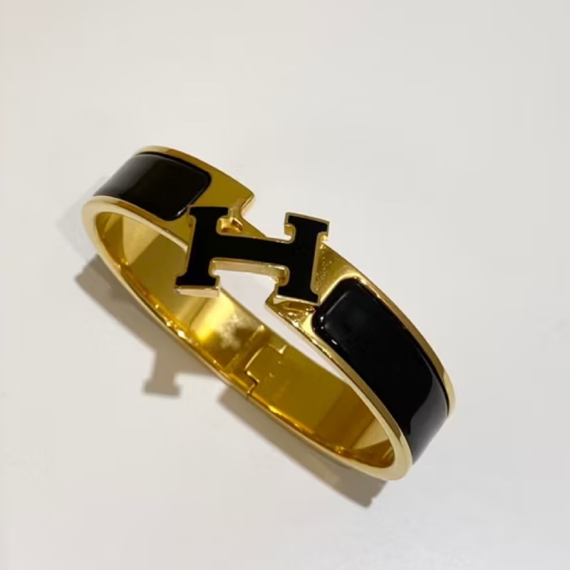 Hermes Clic H Logo 黑金琺瑯手環 手鐲-3