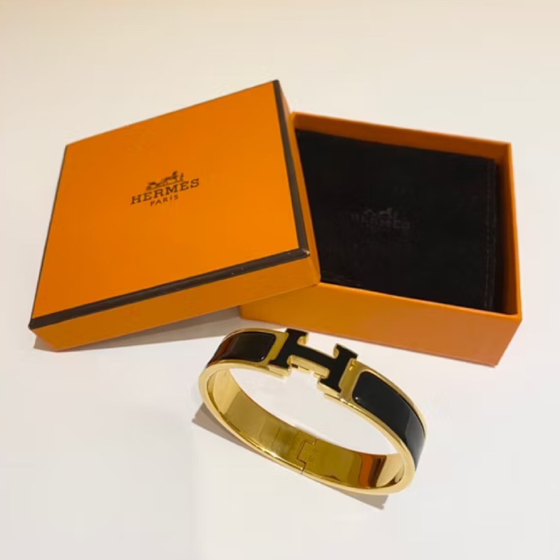 Hermes Clic H Logo 黑金琺瑯手環 手鐲-6