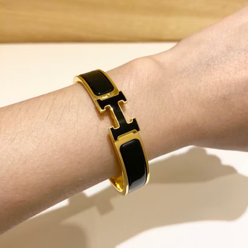 Hermes Clic H Logo 黑金琺瑯手環 手鐲-8