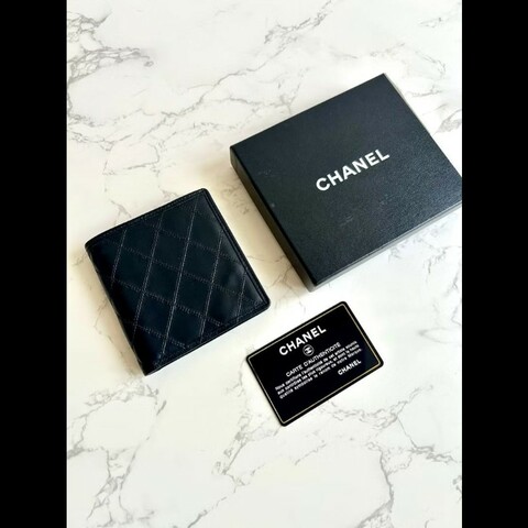 【LA LUNE】Chanel 黑色小羊皮革中夾 銀包 短夾 男女裝 中古包 聖誕禮物