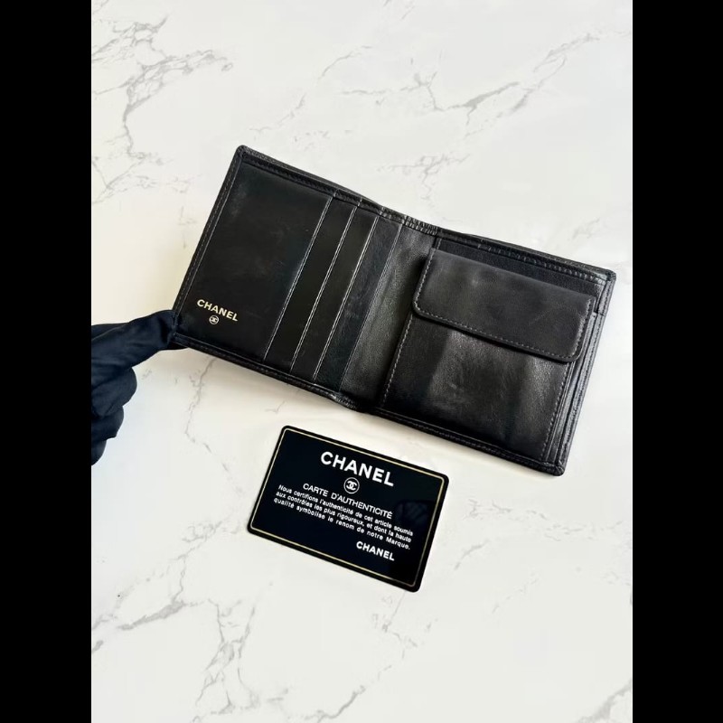 【LA LUNE】Chanel 黑色小羊皮革中夾 銀包 短夾 男女裝 中古包 聖誕禮物-3