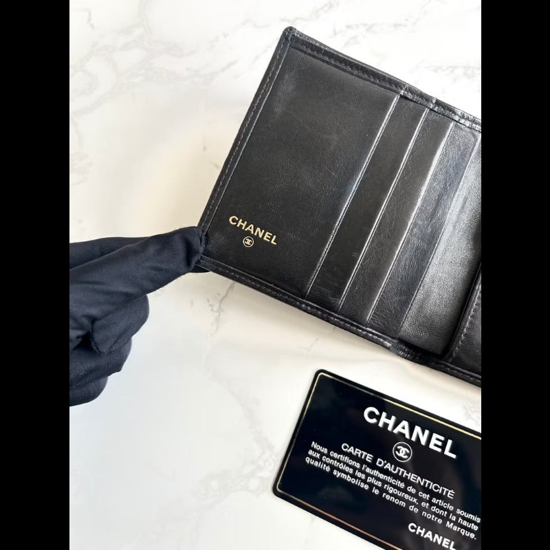 【LA LUNE】Chanel 黑色小羊皮革中夾 銀包 短夾 男女裝 中古包 聖誕禮物-4