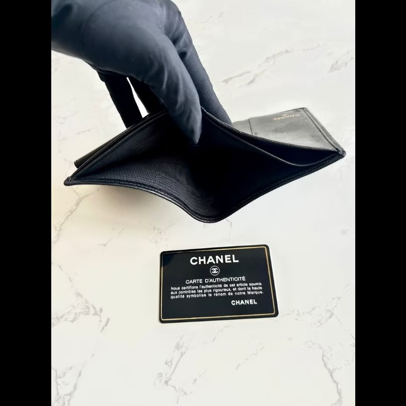 【LA LUNE】Chanel 黑色小羊皮革中夾 銀包 短夾 男女裝 中古包 聖誕禮物-5