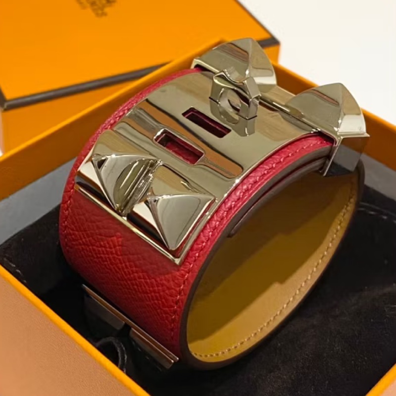 Hermes愛馬仕 cdc 紅色銀扣手環S-2